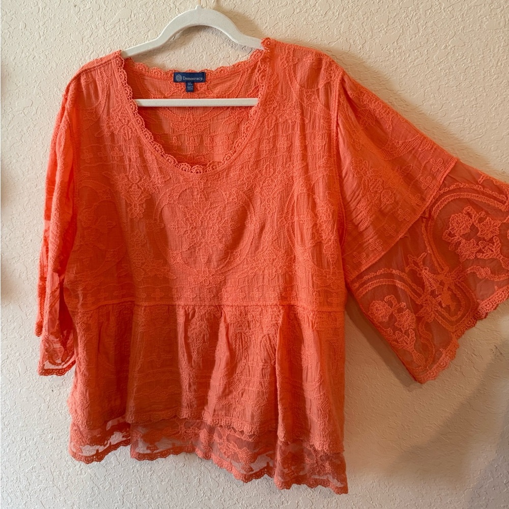 Democracy Coral Lace Tunic Top